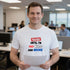 White unisex t-shirt featuring "Taxed Until I'm Red White and Broke" funny political tax slogan tee