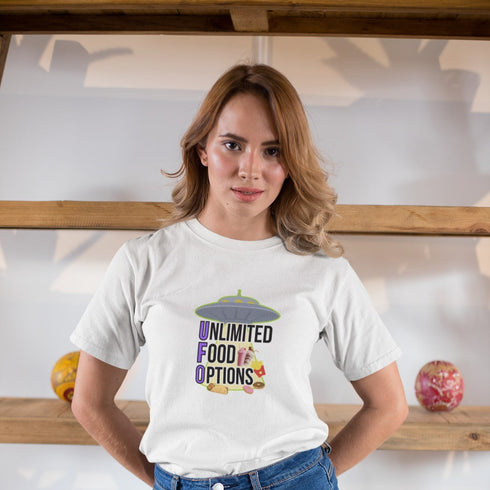 Unlimited Food Options T-Shirt – Funny UFO Foodie Graphic Tee