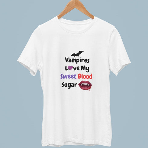 Vampires Love My Sweet Blood Sugar T-Shirt | Funny Diabetes Halloween Tee