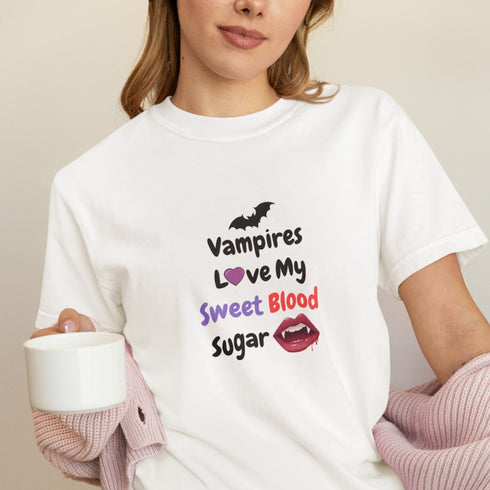 Vampires Love My Sweet Blood Sugar T-Shirt | Funny Diabetes Halloween Tee