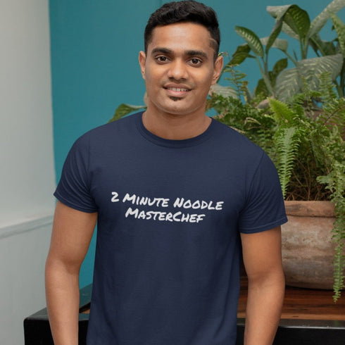 Blue 2 Minute Noodle Masterchef t-shirt, soft cotton graphic tee, available in XS to 4XL, stylish casual wear for all sizes