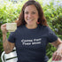 Navy Coffee First Then Work T-Shirt – Humorous Morning Routine Tee for Coffee Enthusiasts