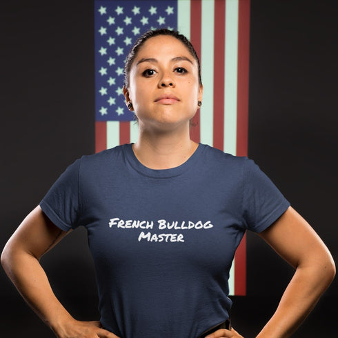 Navy French Bulldog Master t-shirt – quirky Frenchie owner gift tee, perfect for dog mums and dog dads