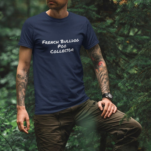 Navy French Bulldog Poo Collector t-shirt – humorous Frenchie lover gift tee, bold dog owner slogan, unisex fit